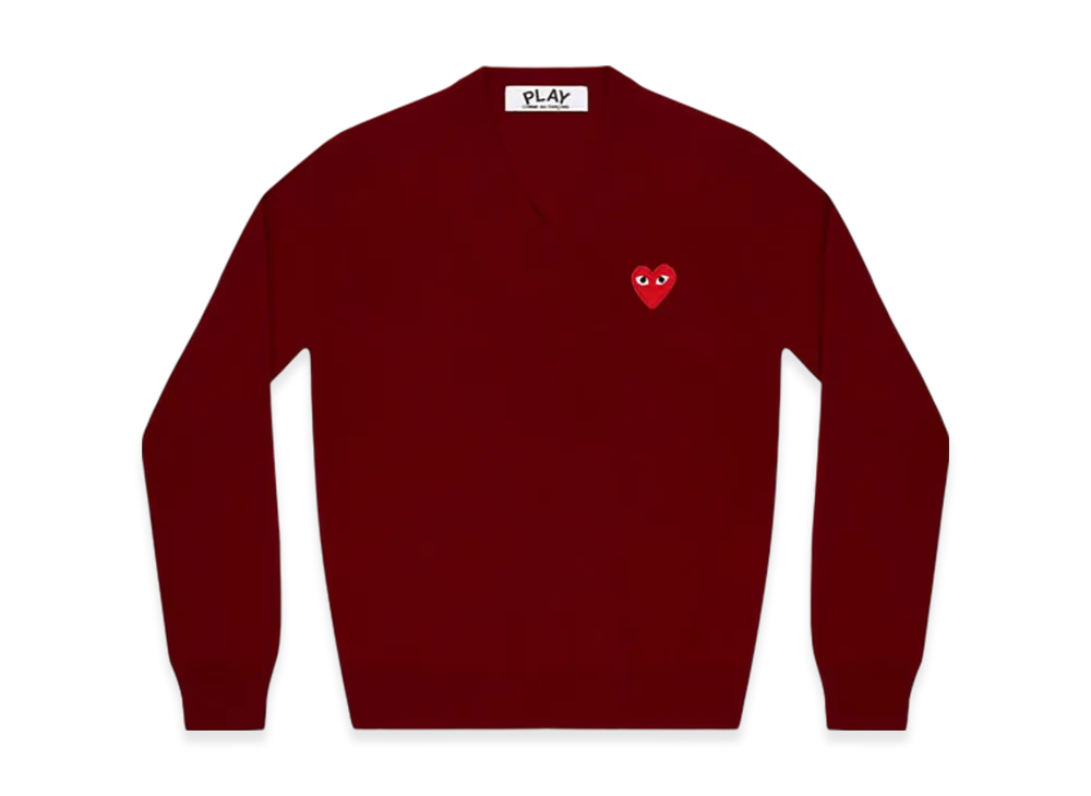 COMME des GARCONS PLAY Unisex V-Neck Sweater "Burgundy"