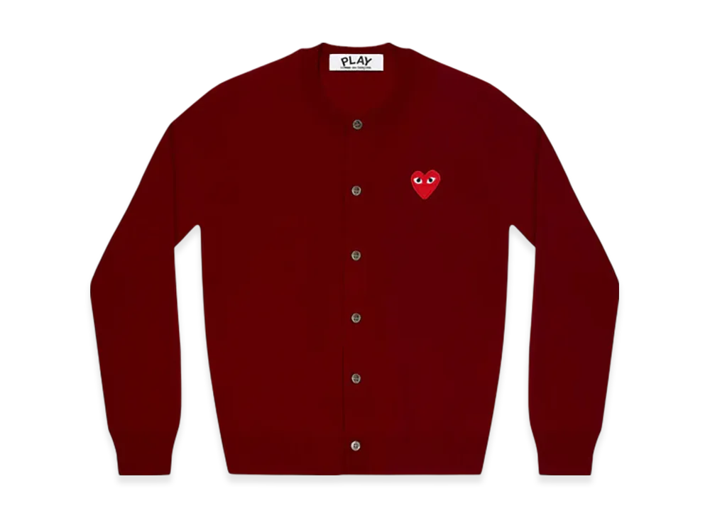 COMME des GARCONS PLAY Unisex Round Neck Cardigan "Burgundy"