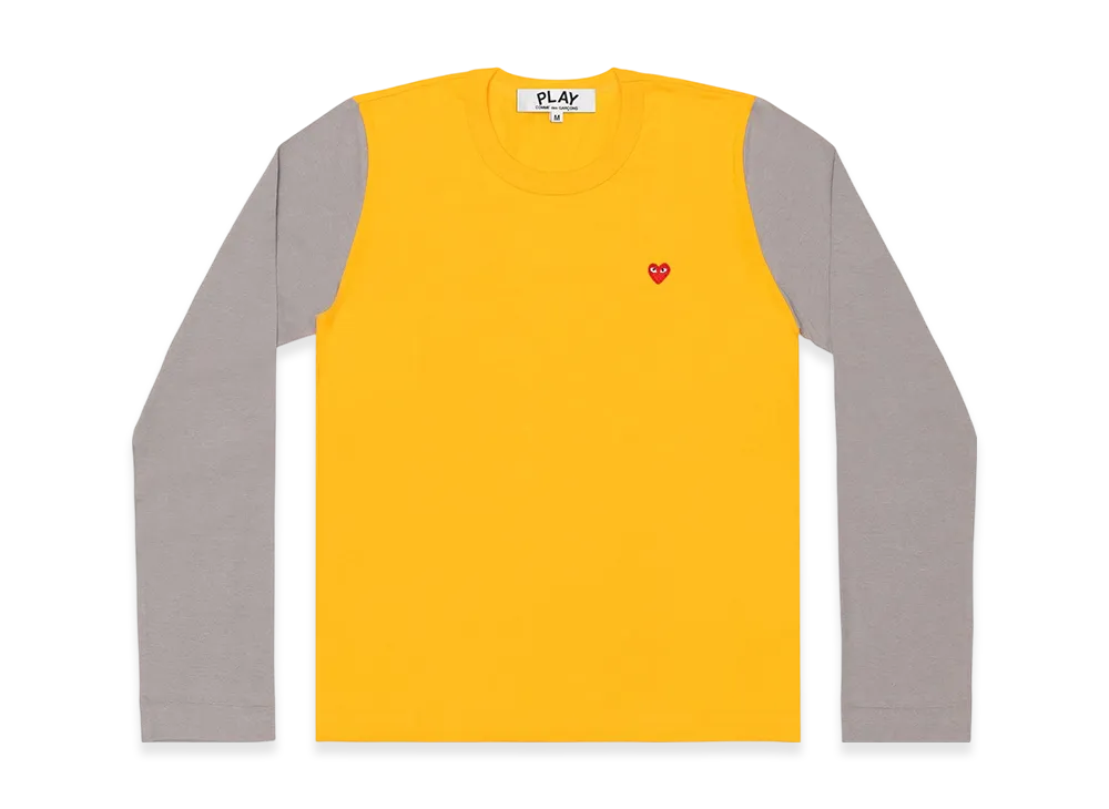 COMME des GARCONS PLAY CDG Red Heart Coloured L/S T-Shirt Ladies "Yellow/Gray"