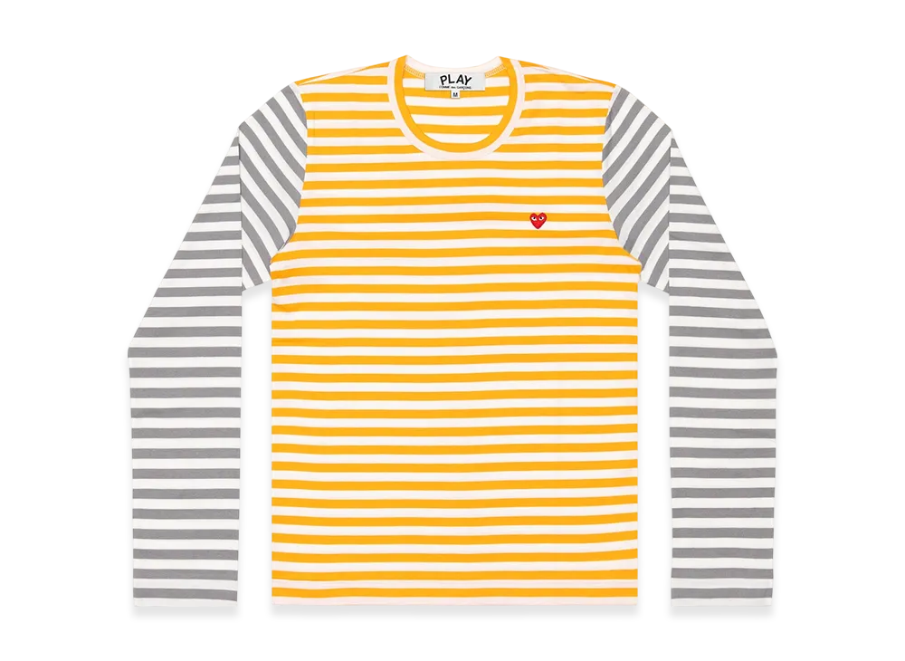 COMME des GARCONS PLAY CDG Small Red Heart Striped L/S T-Shirt Ladies "Yellow/Gray"