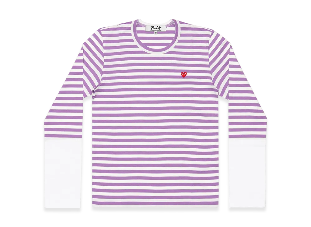 COMME des GARCONS PLAY CDG Small Red Heart Striped L/S T-Shirt Ladies "Purple/White"