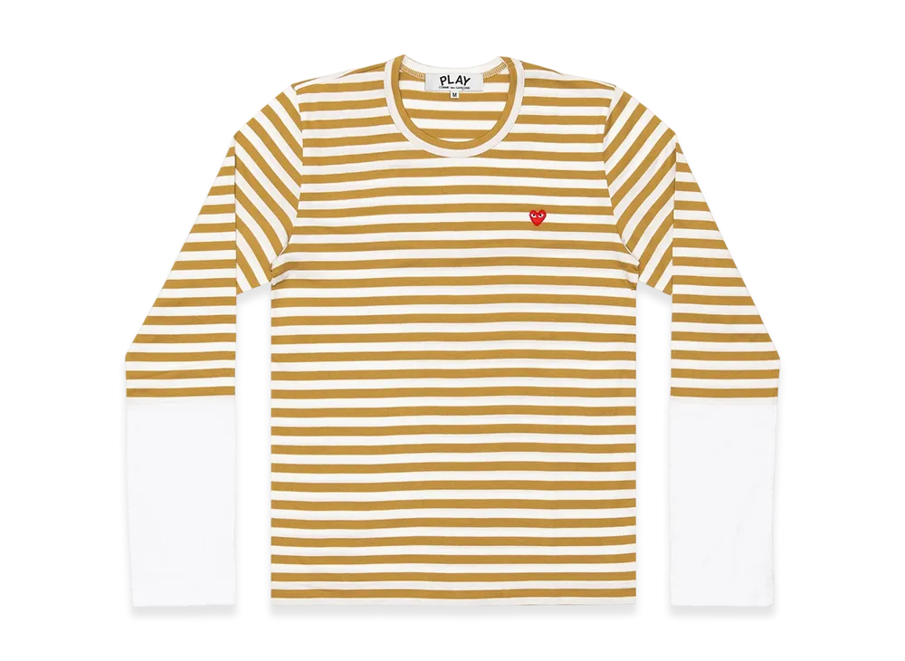 COMME des GARCONS PLAY CDG Small Red Heart Striped L/S T-Shirt Ladies "Olive/White"