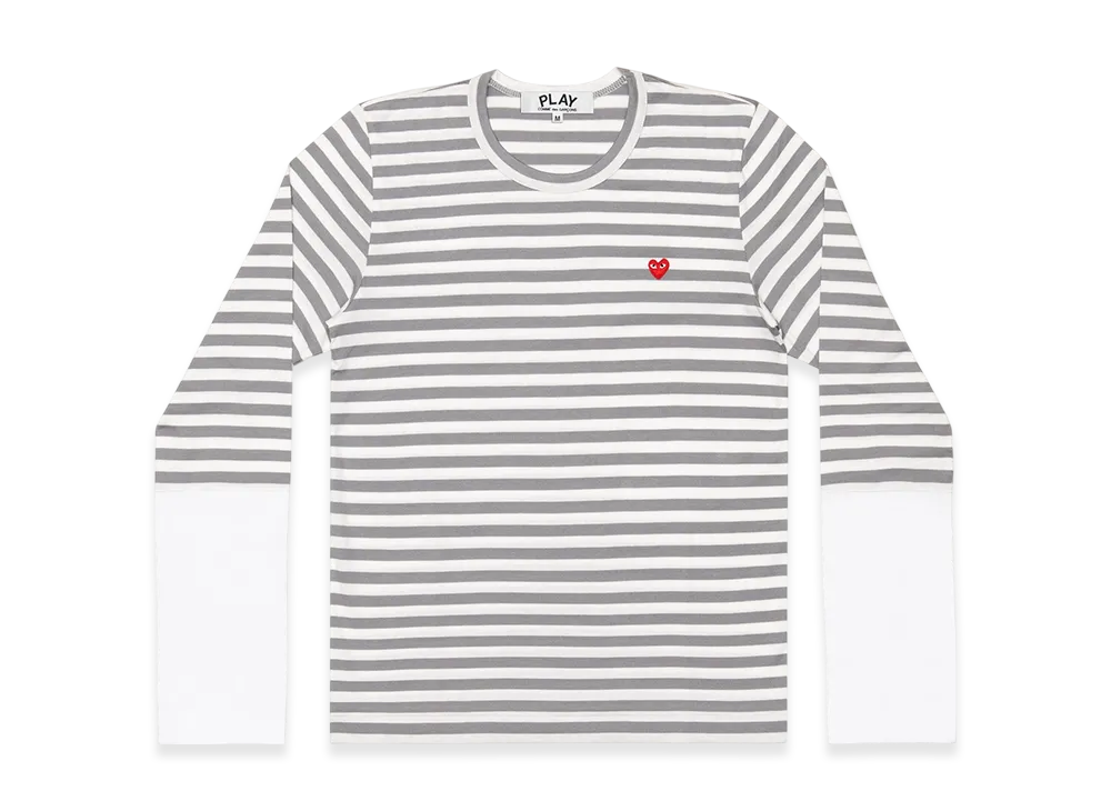 COMME des GARCONS PLAY CDG Small Red Heart Striped L/S T-Shirt Ladies "Gray/White"