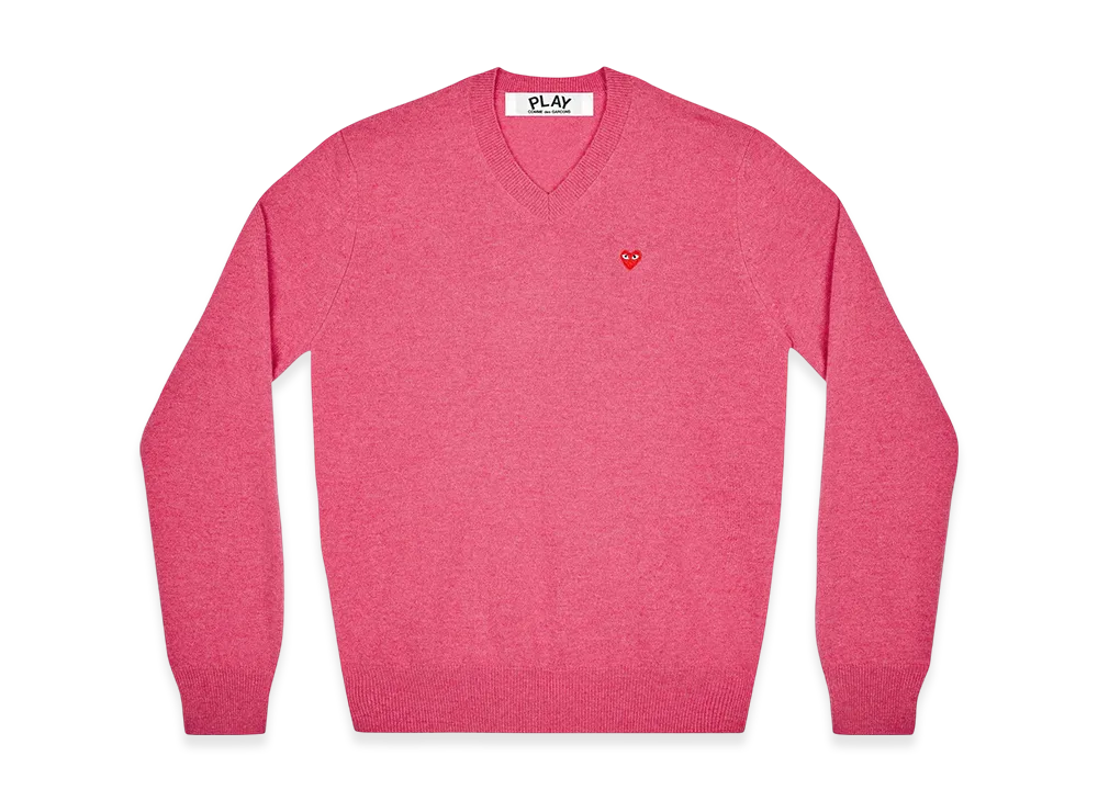 COMME des GARCONS PLAY CDG V Neck Sweater With Small Red Heart Ladies "Pink"