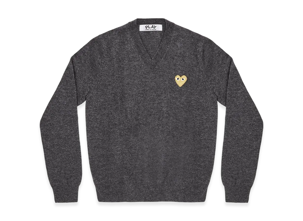 COMME des GARCONS PLAY CDG Gold Heart V Neck Sweater Ladies "Gray"
