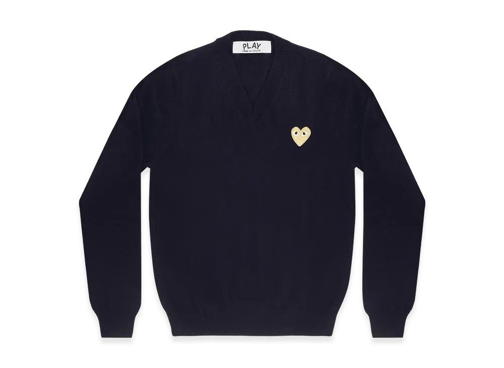 COMME des GARCONS PLAY CDG Gold Heart V Neck Sweater Ladies "Navy"