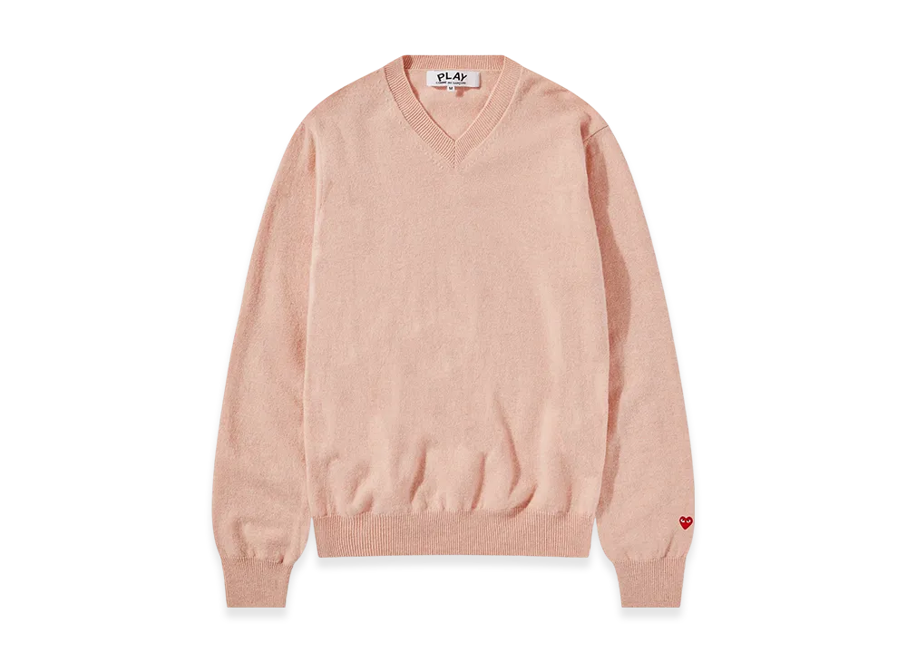 COMME des GARCONS PLAY CDG Top Dyed Carded Lambswool V Neck Sweater Ladies "Light Pink"
