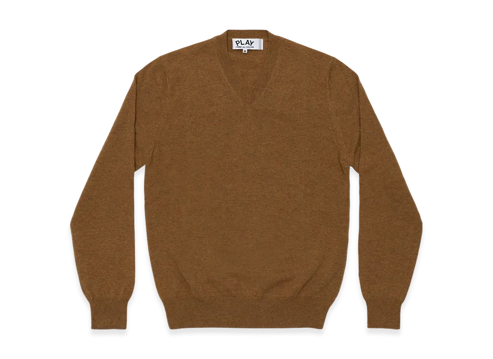 COMME des GARCONS PLAY CDG Top Dyed Carded Lambswool V Neck Sweater Ladies "Camel"