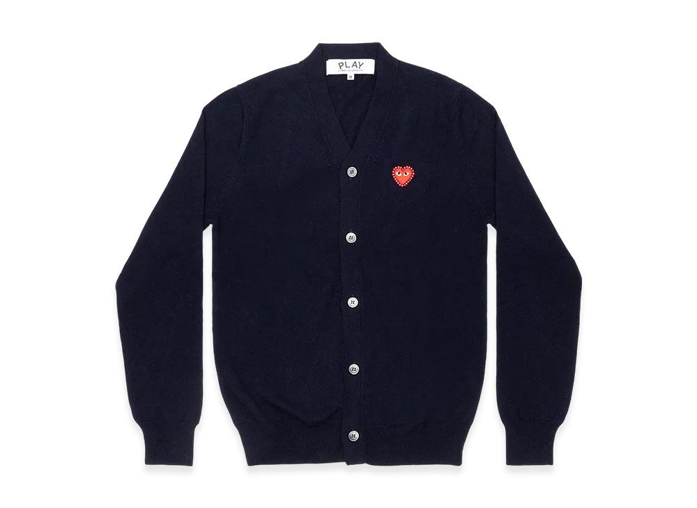 COMME des GARCONS PLAY Unisex V-Neck Cardigan with Emblem x Rhinestone "Navy"