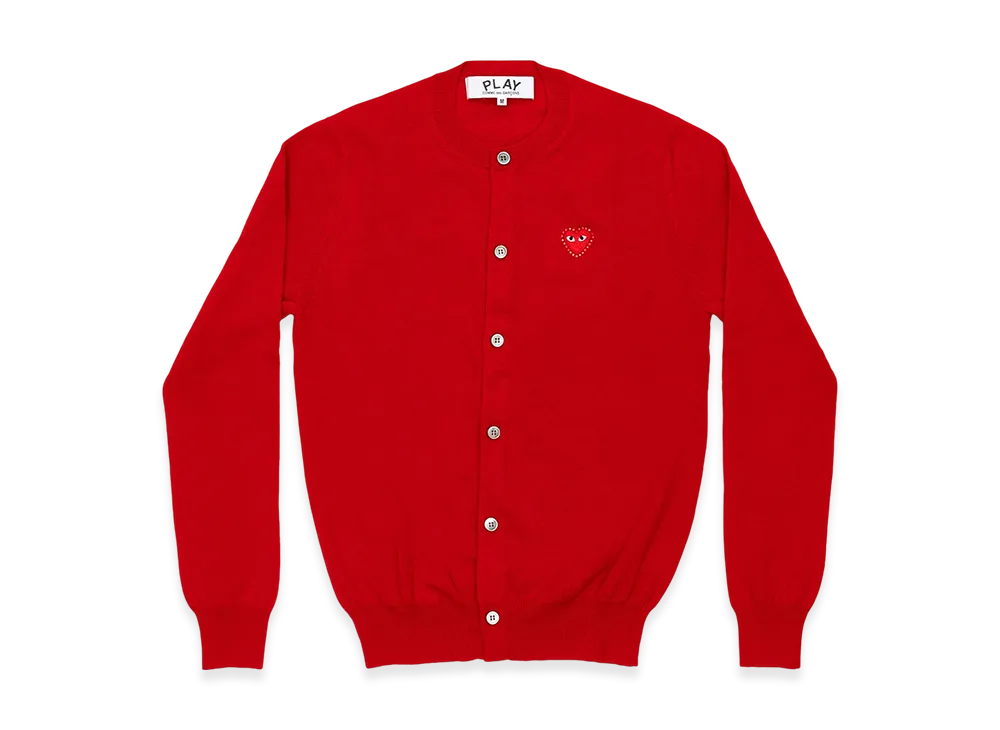COMME des GARCONS PLAY Unisex Round Neck Cardigan with Emblem x Rhinestone "Red"