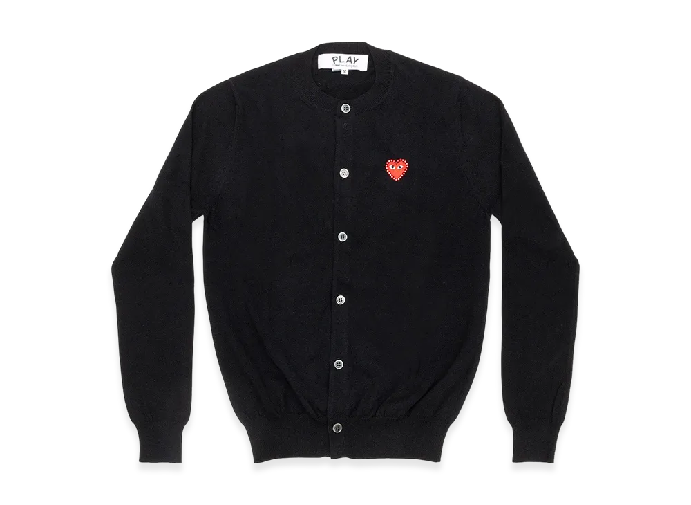 COMME des GARCONS PLAY Unisex Round Neck Cardigan with Emblem x Rhinestone "Black"