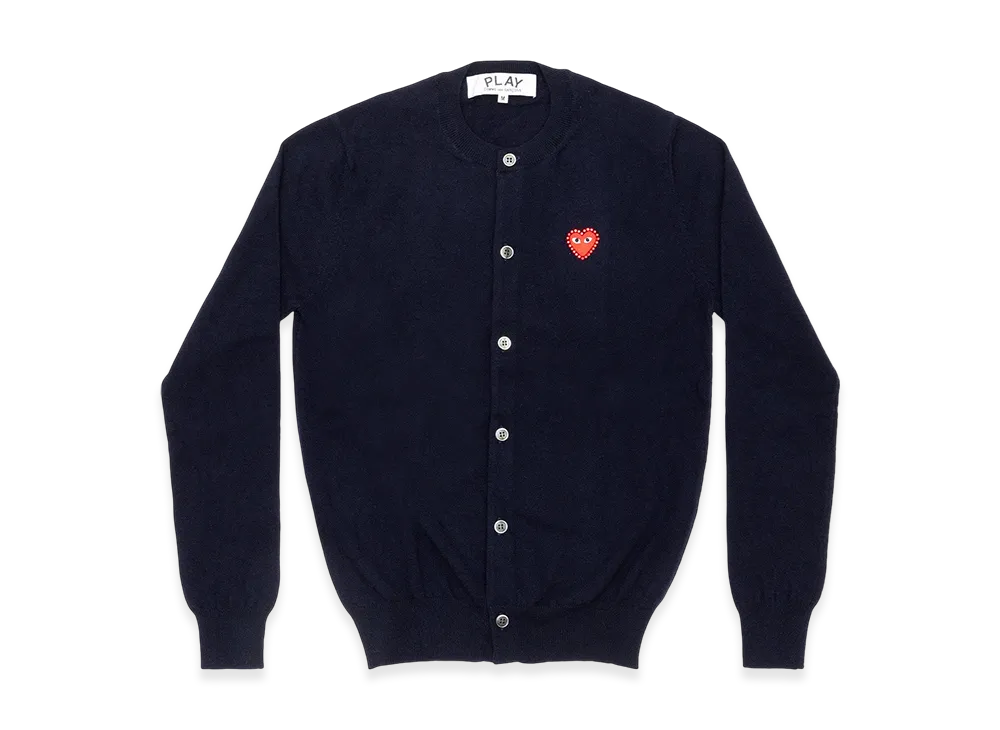 COMME des GARCONS PLAY Unisex Round Neck Cardigan with Emblem x Rhinestone "Navy"