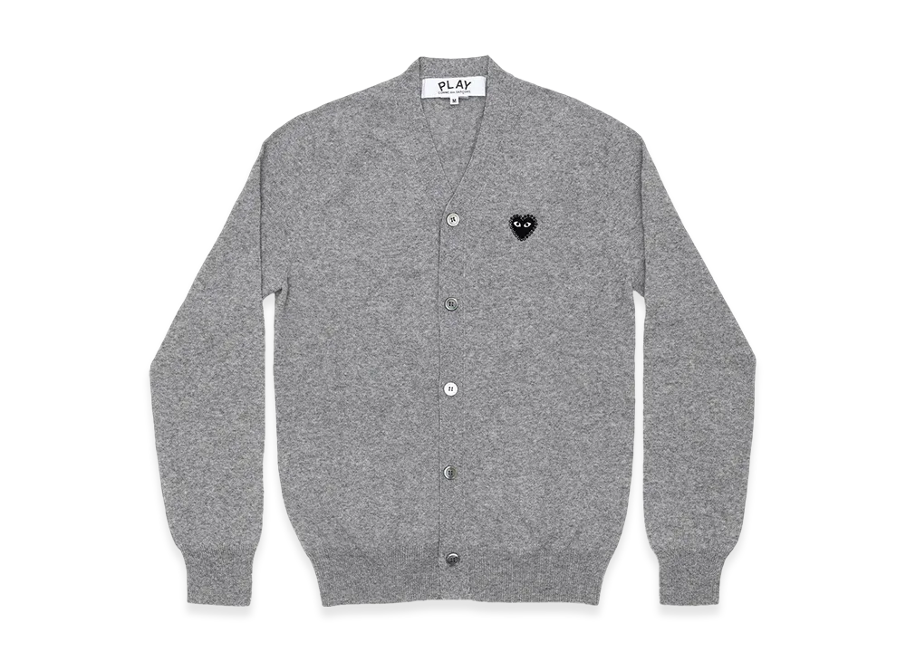 COMME des GARCONS PLAY Unisex V-Neck Cardigan with Emblem x Rhinestone "Top Light Gray"