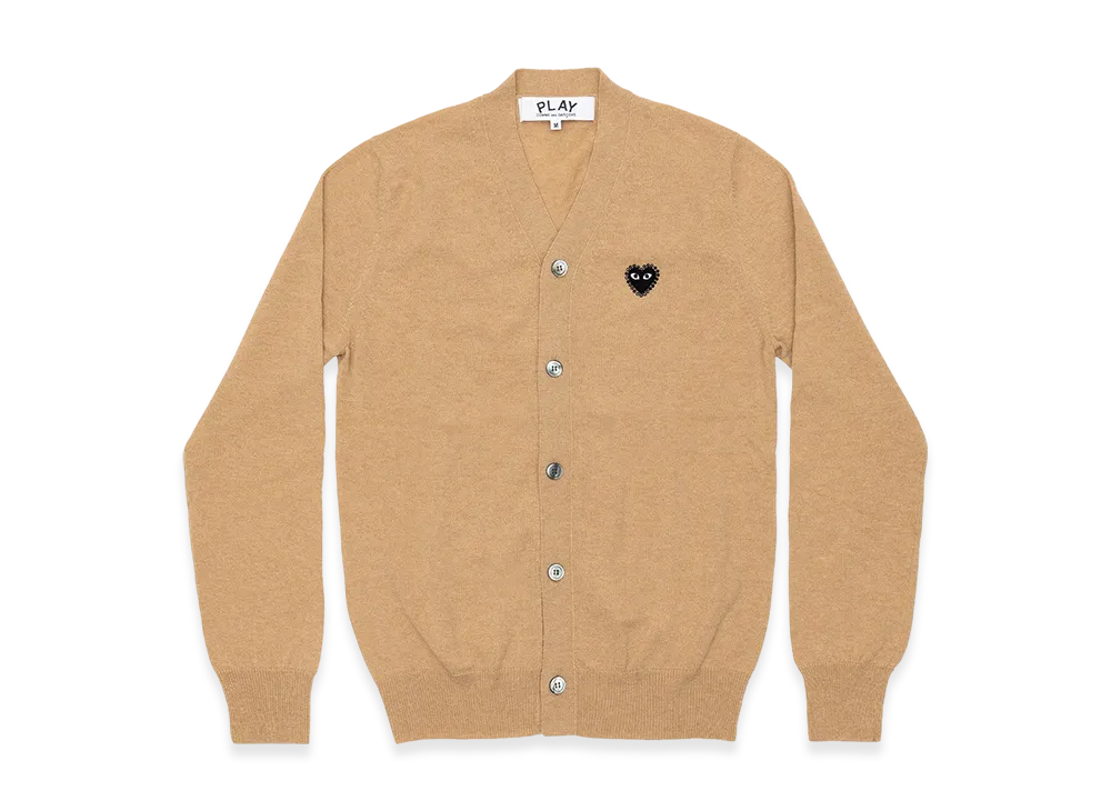 COMME des GARCONS PLAY Unisex V-Neck Cardigan with Emblem x Rhinestone "Top Light Camel"