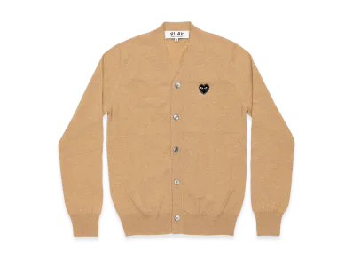 COMME des GARCONS PLAY Unisex V-Neck Cardigan with Emblem x Rhinestone "Top Light Camel"
