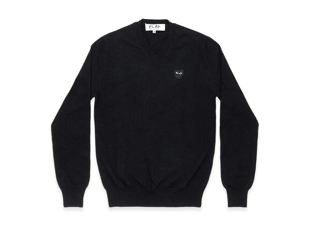 COMME des GARCONS PLAY Unisex V-Neck Sweater with Emblem x Rhinestone "Black"
