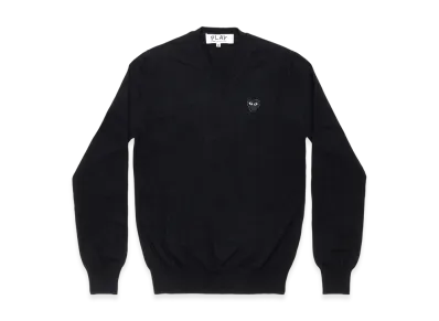 COMME des GARCONS PLAY Unisex V-Neck Sweater with Emblem x Rhinestone "Black"