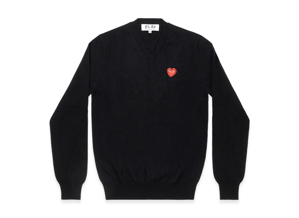 COMME des GARCONS PLAY Unisex V-Neck Sweater with Emblem x Rhinestone "Black"