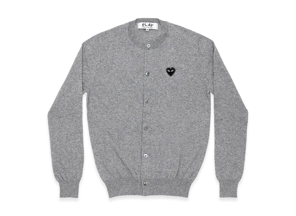 COMME des GARCONS PLAY Unisex Round Neck Cardigan with Emblem x Rhinestone "Top Light Gray"