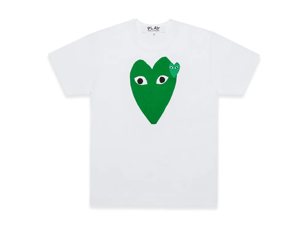 COMME des GARCONS PLAY Printed Green X Black Heart T-Shirt With Green Emblem "White"
