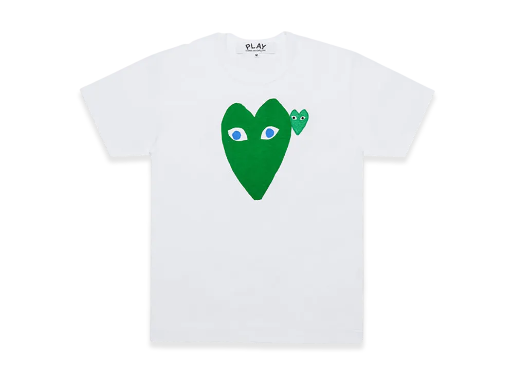COMME des GARCONS PLAY Printed Heart T-Shirt With Green X Blue Emblem "White"