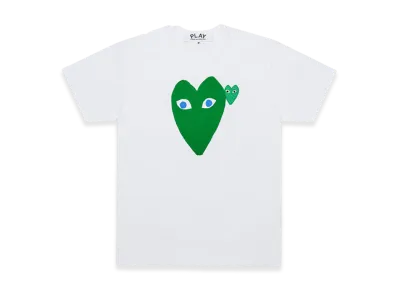 COMME des GARCONS PLAY Printed Heart T-Shirt With Green X Blue Emblem "White"