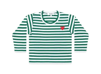 COMME des GARCONS PLAY Kids Border Printed Long Sleeve T-Shirt With Red Emblem "Green/White"