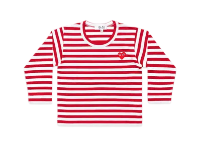 COMME des GARCONS PLAY Kids Border Printed Long Sleeve T-Shirt With Red Emblem "Red/White"