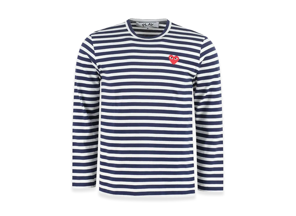 PLAY COMME des GARCONS Women's Logo Patch Stripes Long Sleeve T-Shirt "Navy Blue"