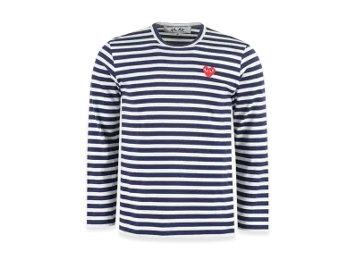 PLAY COMME des GARCONS Women's Logo Patch Stripes Long Sleeve T-Shirt "Navy Blue"