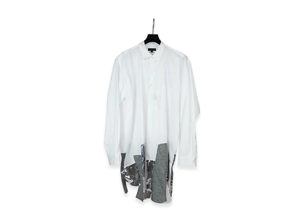 COMME des GARCONS HOMME PLUS Sequin Broadcloth Shirt "White/Gray"