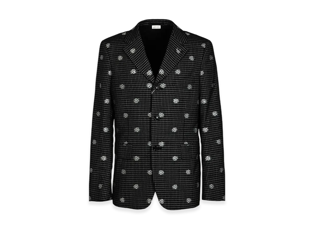 COMME des GARCONS HOMME PLUS Wool Cotton Small Check Flower Embroidery Jacket "Black/White"