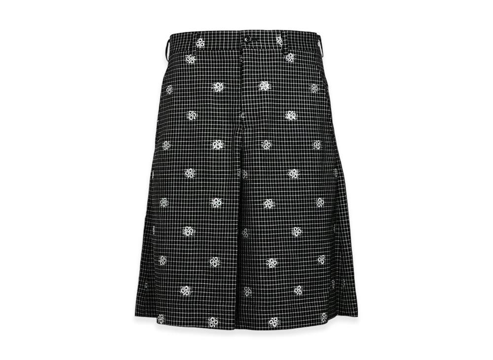 COMME des GARCONS HOMME PLUS Wool Cotton Small Check Flower Embroidery Shorts "Black/White"