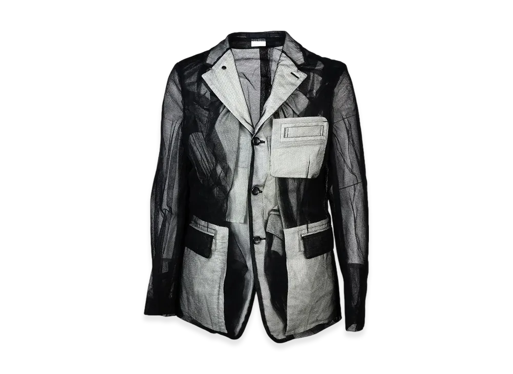 COMME des GARCONS HOMME PLUS Nylon Tulle Cotton Cloth Jacket "Black/Cream"