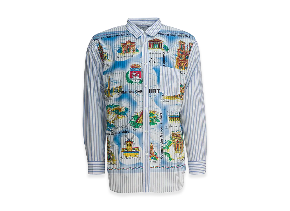 COMME des GARCONS SHIRT Striped Shirt With Print "Light Blue"