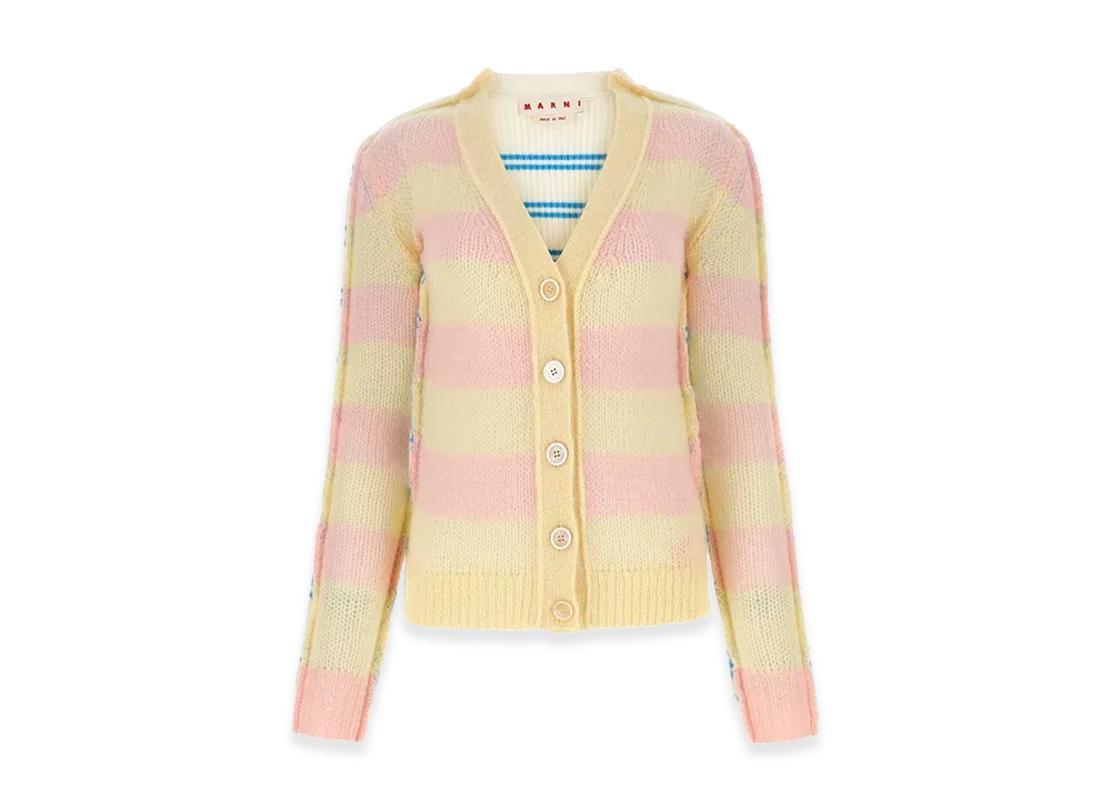 MARNI Women's Embroidered Mohair Blend And Wool Blend Cardigan "Stripped"