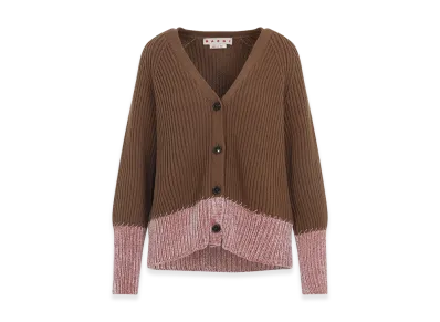 MARNI Women's V Neck Bicolor Cardigan "Brown"