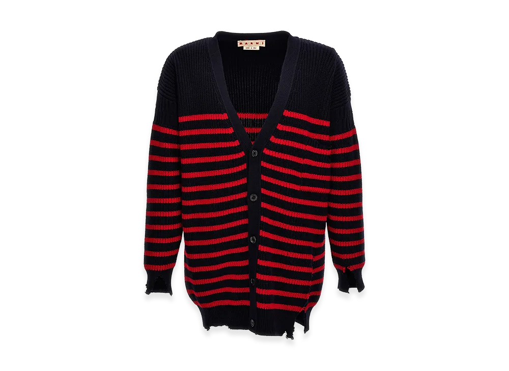 MARNI Destroyed Effect Striped Cardigan "Multicolor"