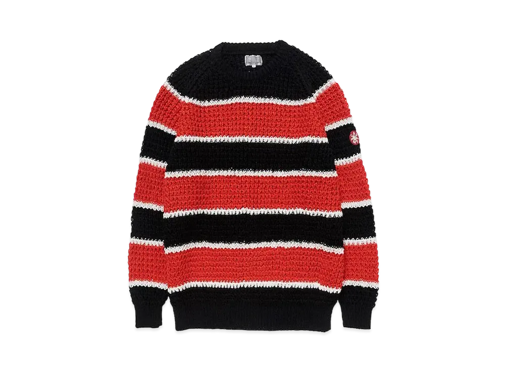 Cav Empt (C.E) STRIPE LOOSE WAFFLE KNIT "Black Red"
