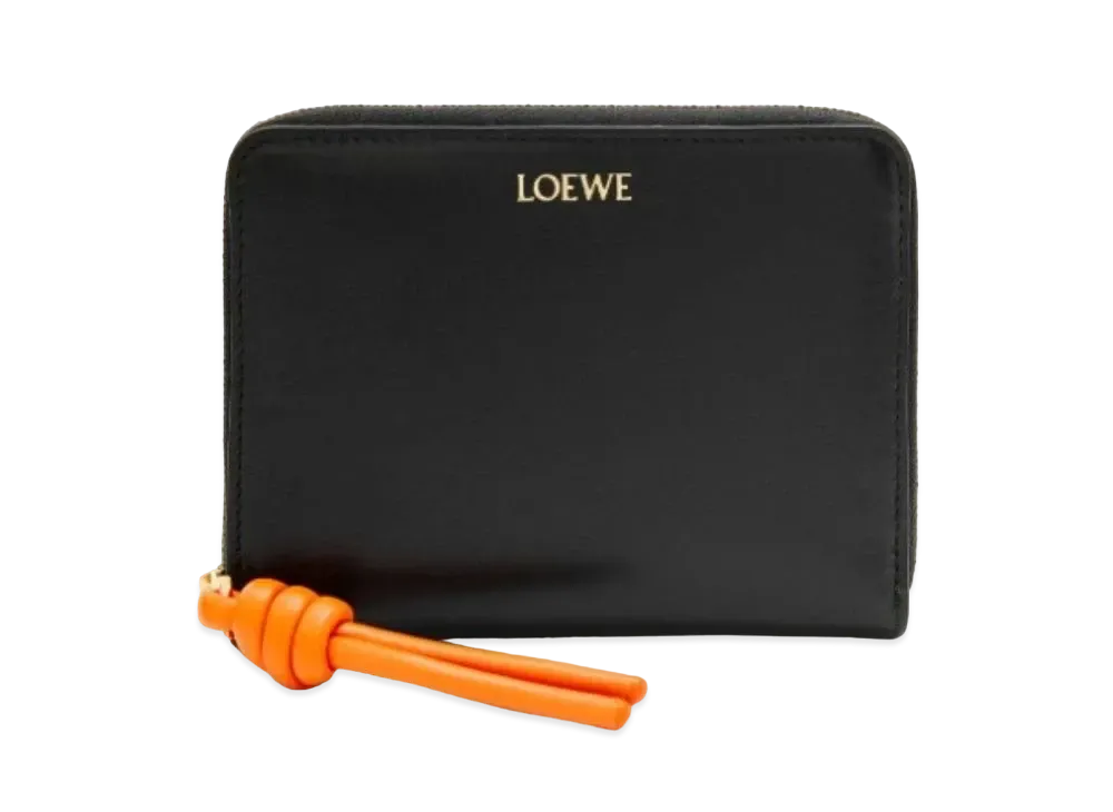 LOEWE Knot Compact Zip Wallet Shinina Pakaf "Black/Bright Orange"