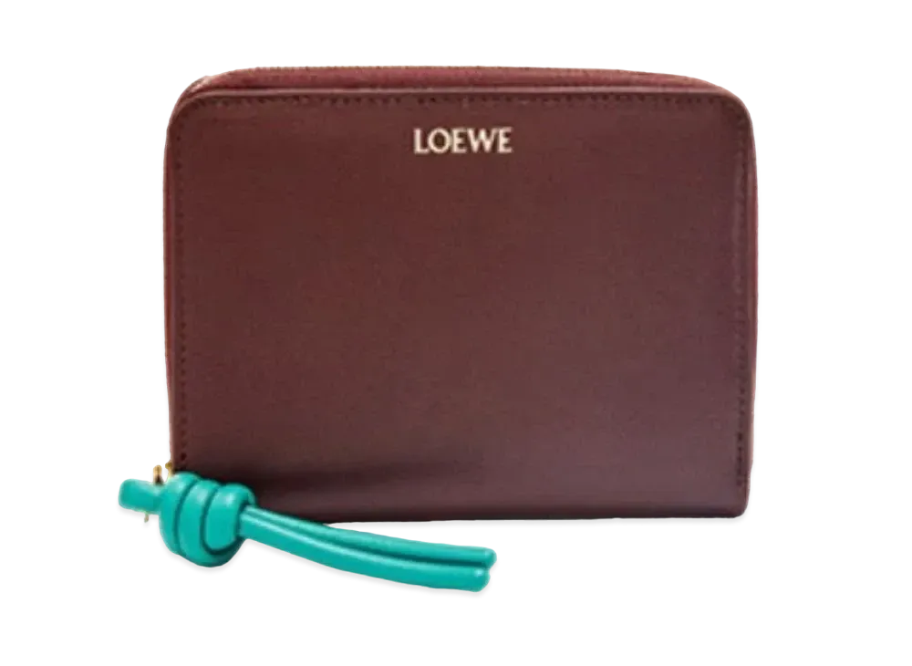 LOEWE Knot Compact Zip Wallet Shinina Pakaf "Burgundy/Emerald"
