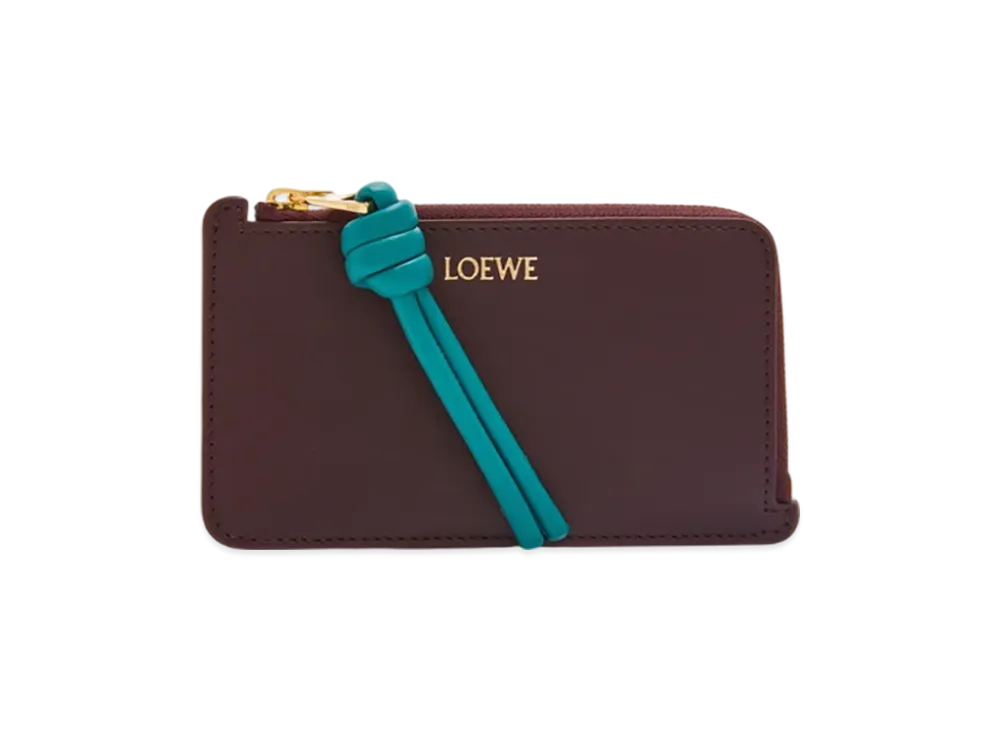 LOEWE Knot Coin Card Holder "Burgundy/Emerald"