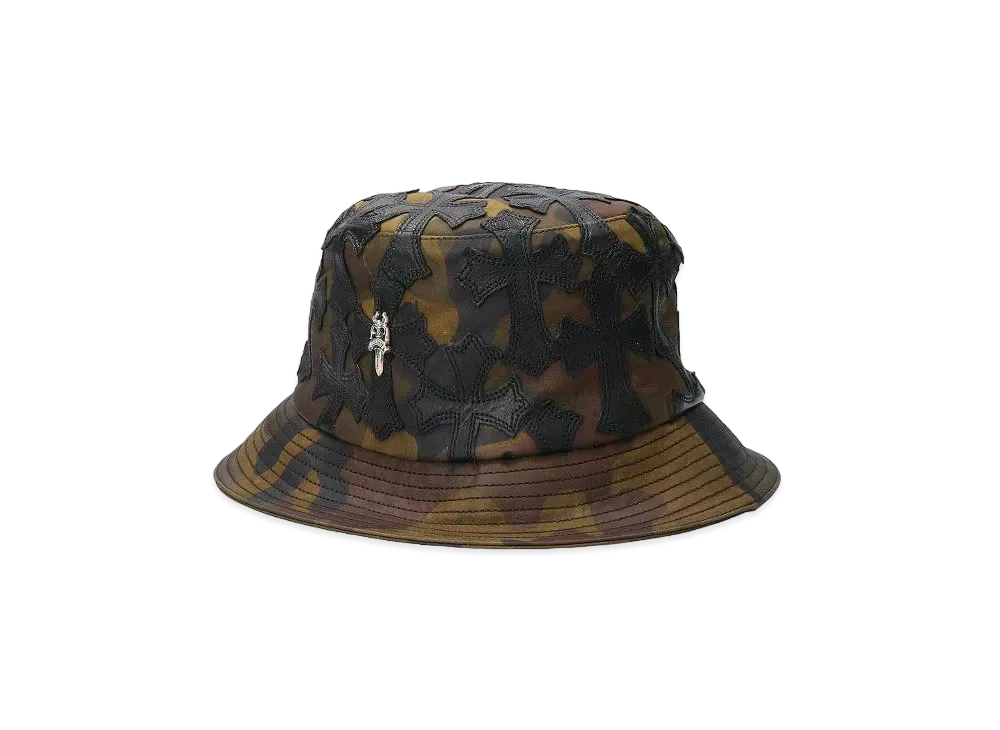 Chrome Hearts Cemetery Patch Oil Military Leather Bucket Hat "Khaki/Black"