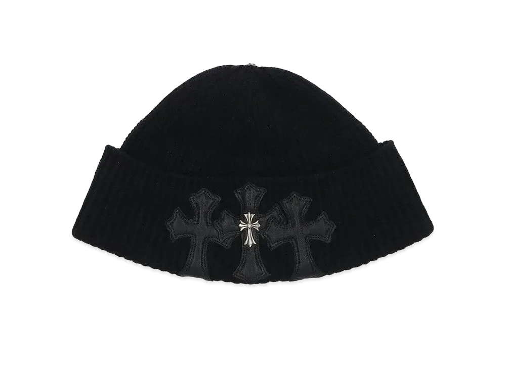 Chrome Hearts Tiny CH Cross 3 Cemetery Cross Patch Beanie Cap "Black"