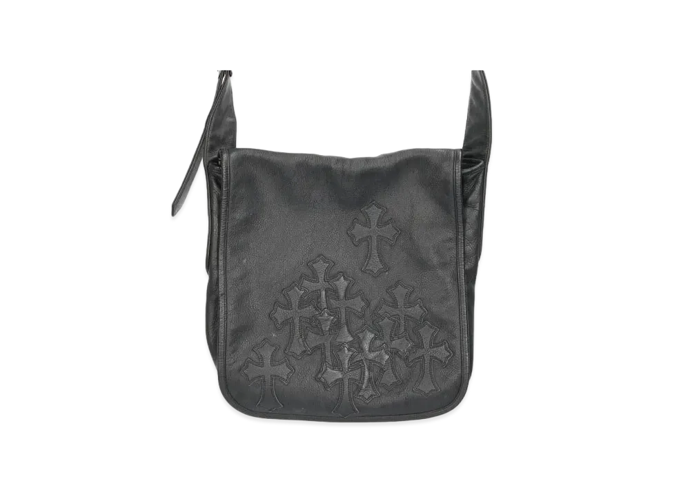 Chrome Hearts Mail Bag Cemetery Cross Patch Leather Shoulder Bag "Black"
