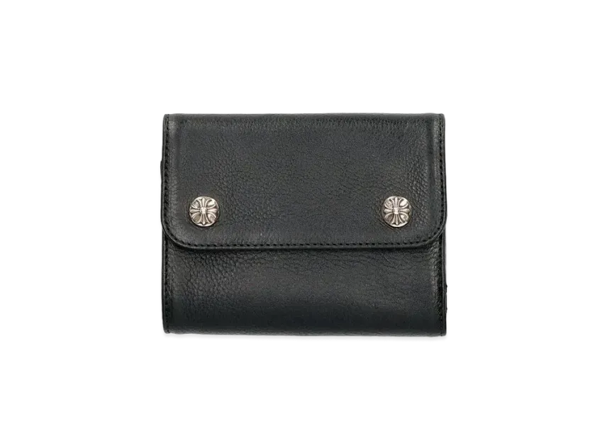 Chrome Hearts Wave Mini Cross Ball Button Leather Wallet Chrome Hearts Wave Mini Cross Ball Button Leather Wallet