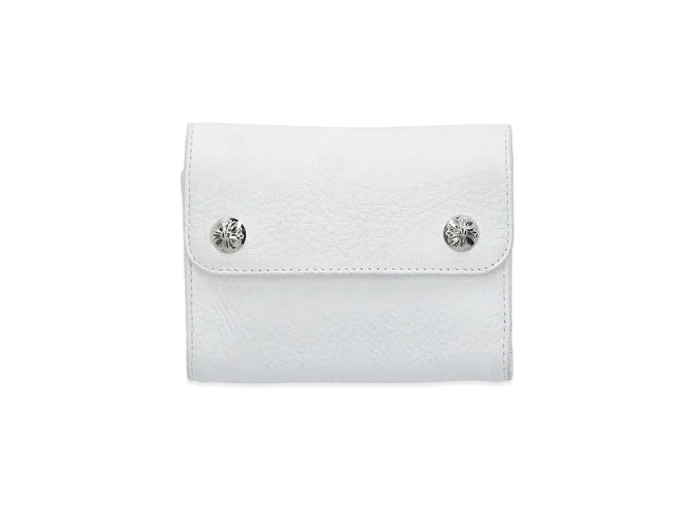 Chrome Hearts Wave Mini Cross Ball Button Leather Wallet "White/Silver"