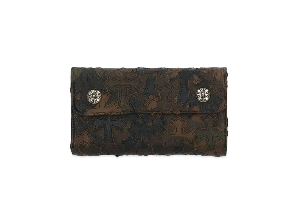 Chrome Hearts Wave Cross Patch Cross Button Camouflage Leather Wallet "Brown"