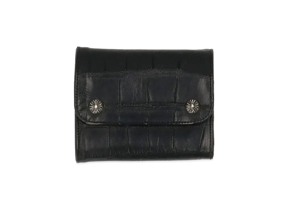 Chrome Hearts Wave Mini Cross Ball Button Alligator Leather Wallet "Black/Silver"