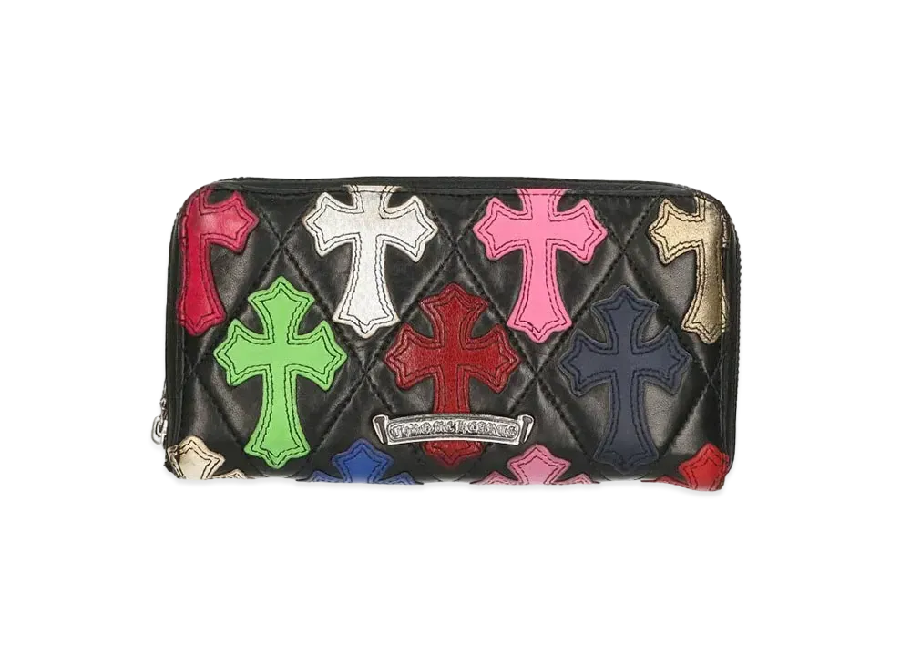 クロムハーツ Rec F ジップ キルティング クロスパッチ レザー財布 "ブラック/レッド/ブルー"